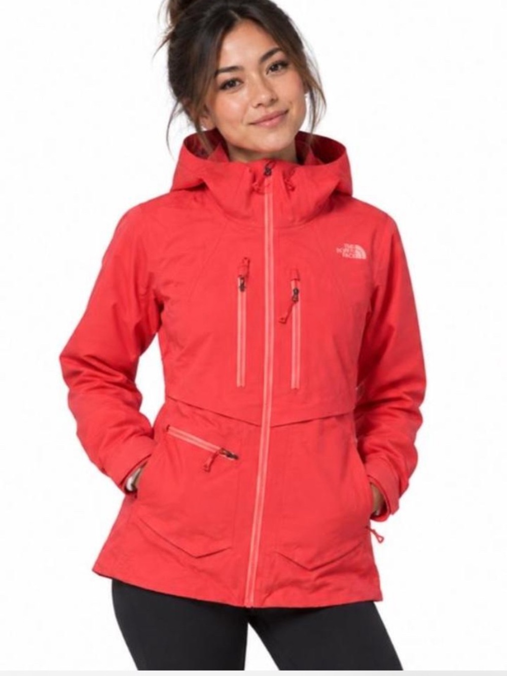 The North Face Women's Coral-Red Ski Shell Jacket with Hood